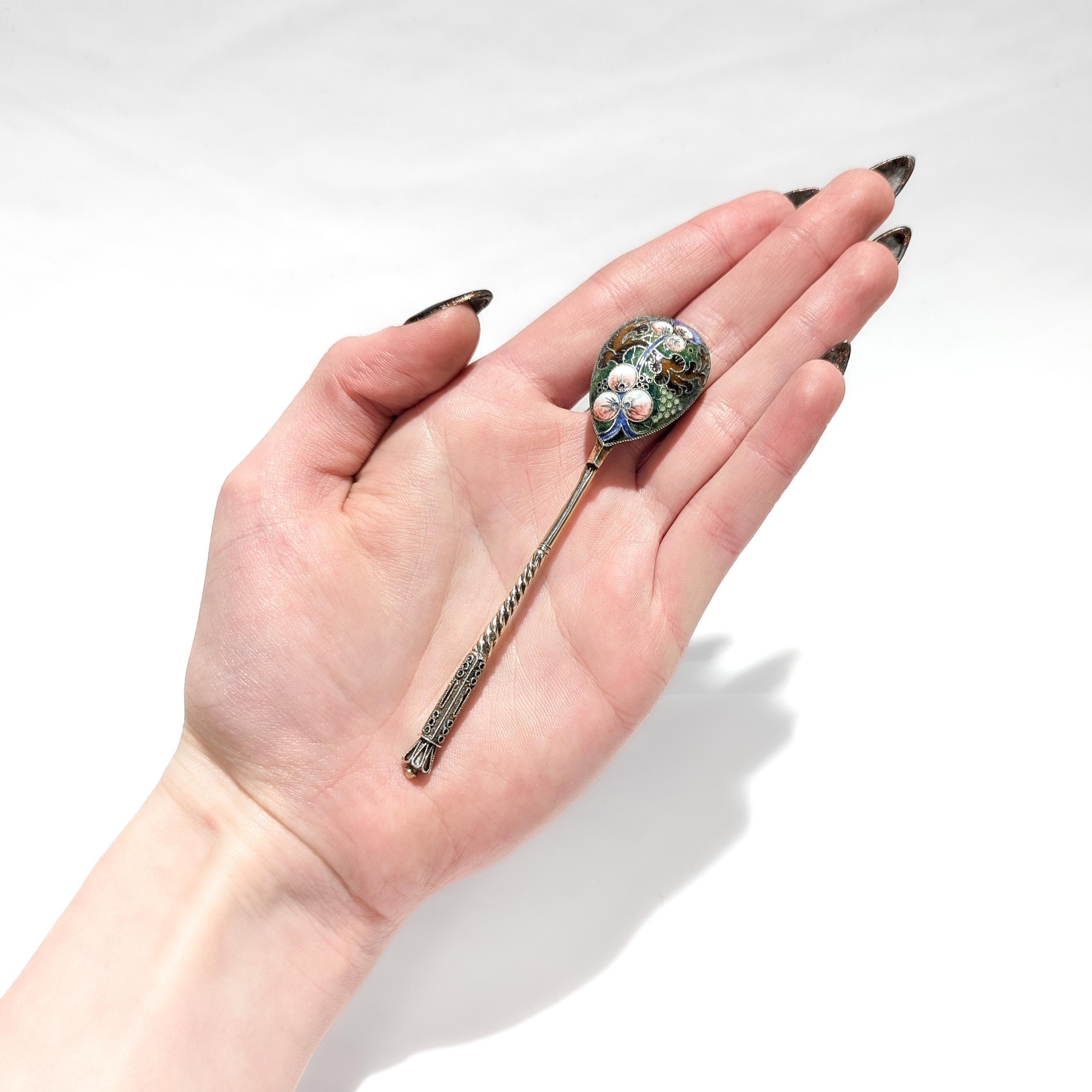 Russian Empire 19th Century Russian Gilt Imperial Silver & Shaded Cloisonne Enamel Spoon
