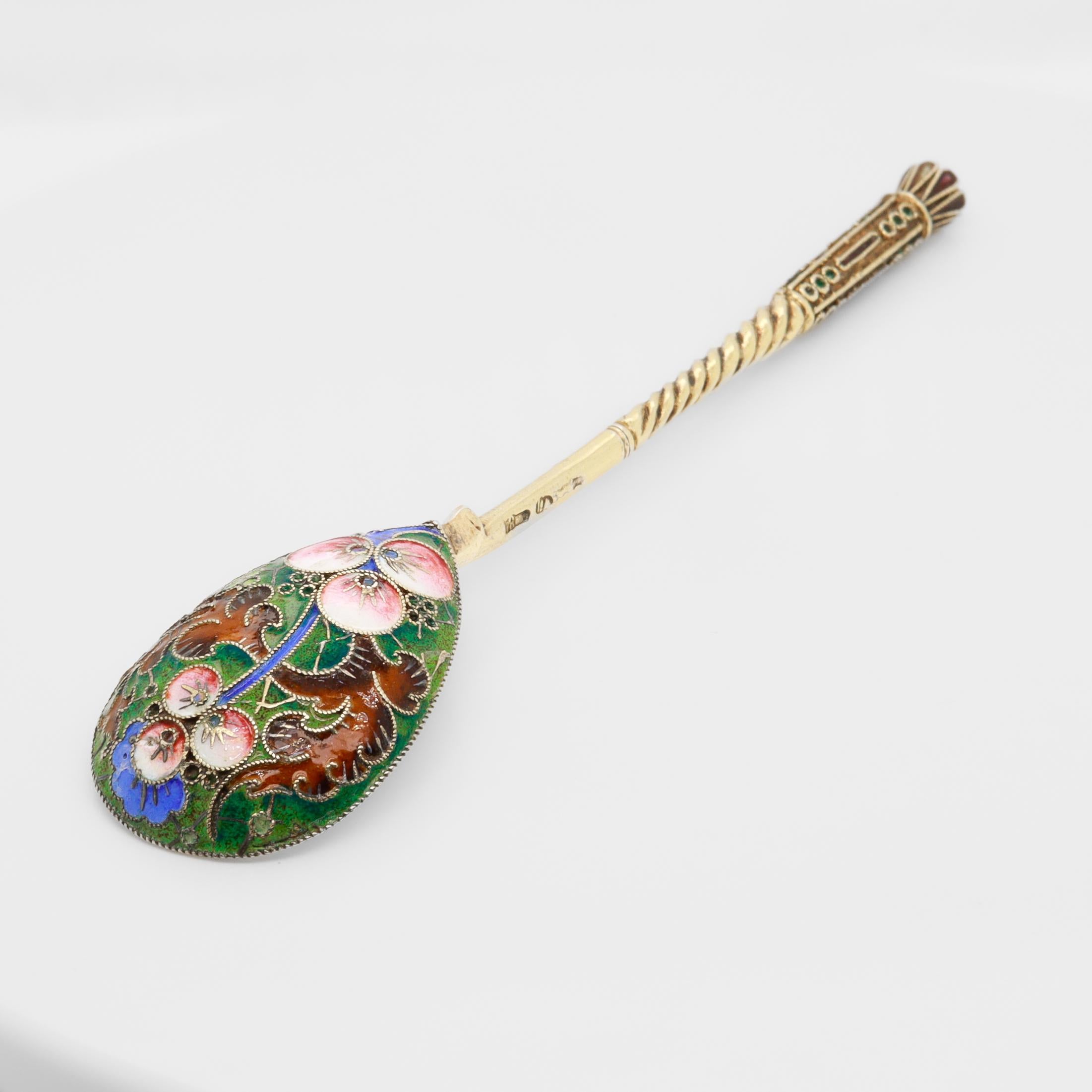Women's or Men's 19th Century Russian Gilt Imperial Silver & Shaded Cloisonne Enamel Spoon
