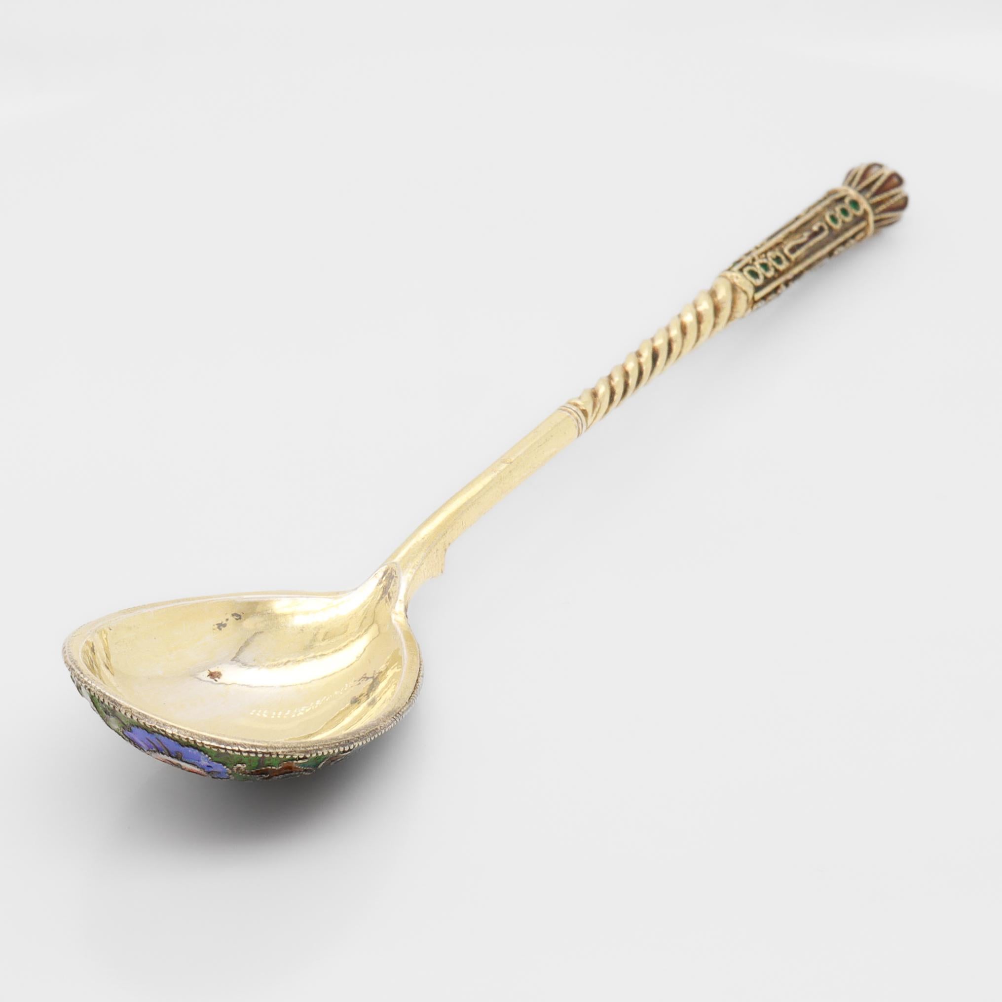19th Century Russian Gilt Imperial Silver & Shaded Cloisonne Enamel Spoon 1