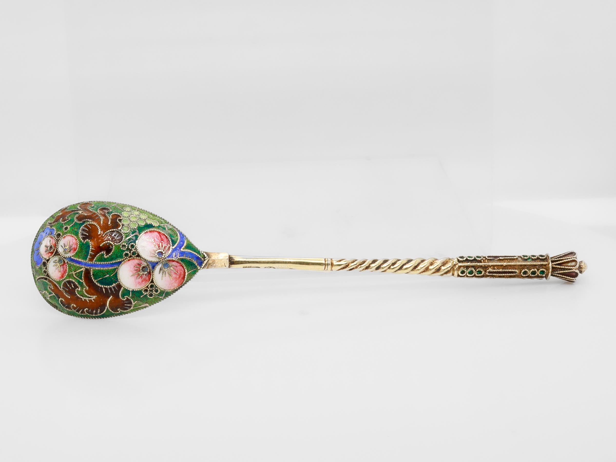 19th Century Russian Gilt Imperial Silver & Shaded Cloisonne Enamel Spoon 2