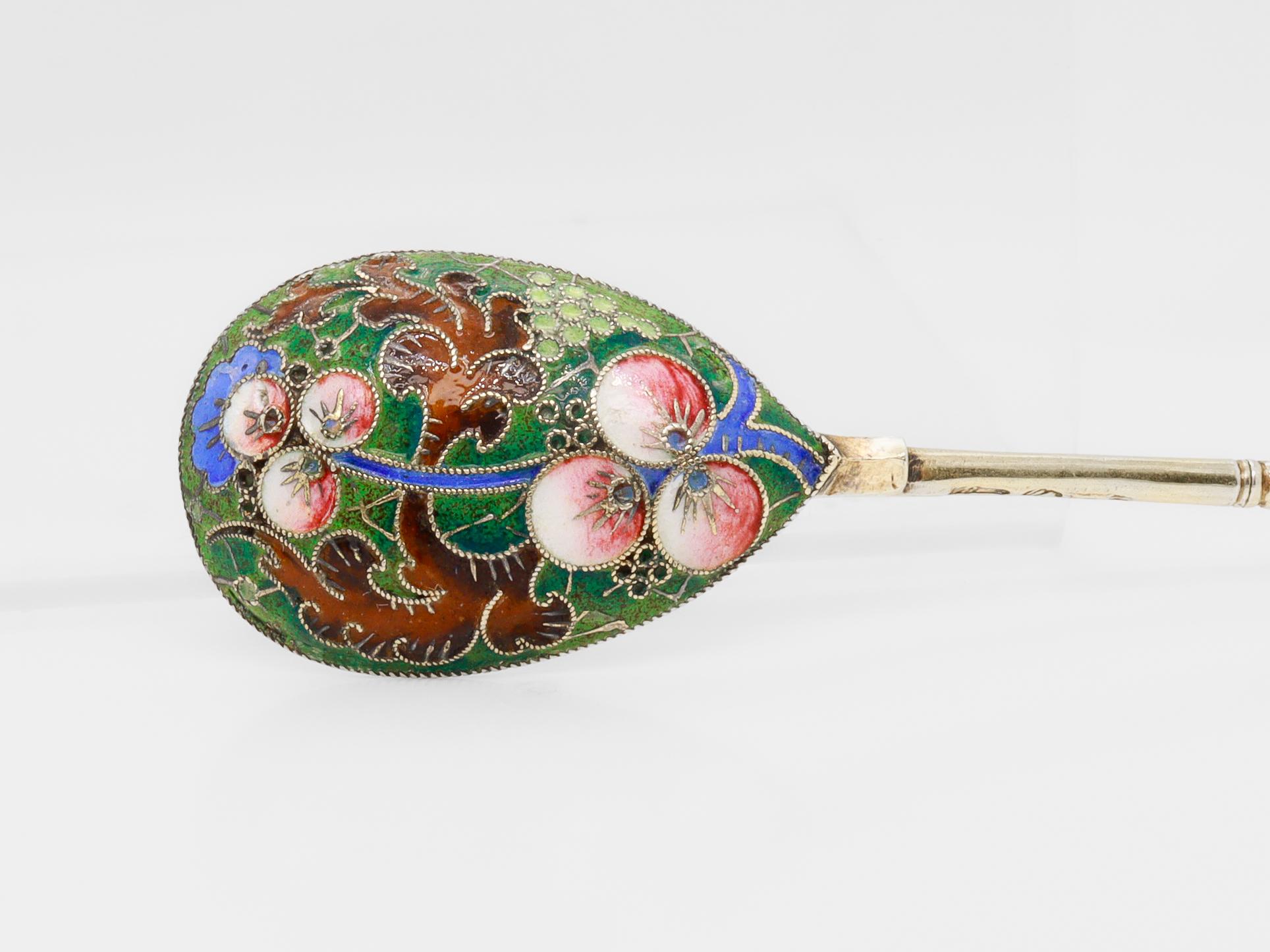 19th Century Russian Gilt Imperial Silver & Shaded Cloisonne Enamel Spoon 3
