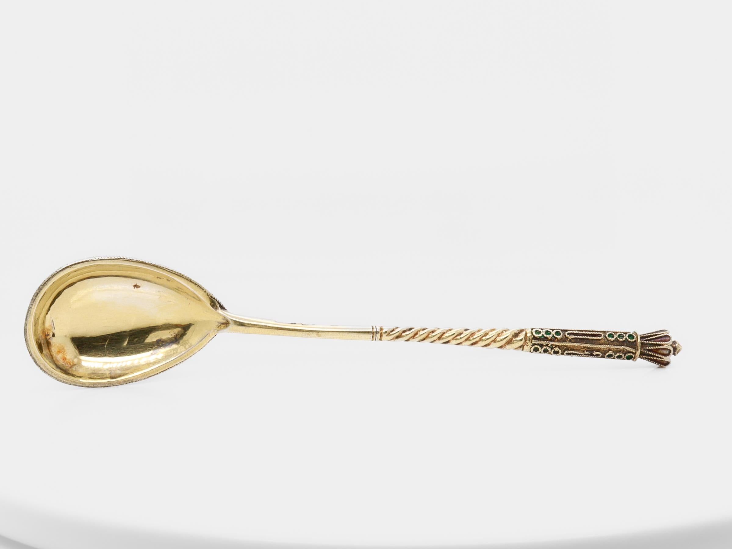 19th Century Russian Gilt Imperial Silver & Shaded Cloisonne Enamel Spoon 4