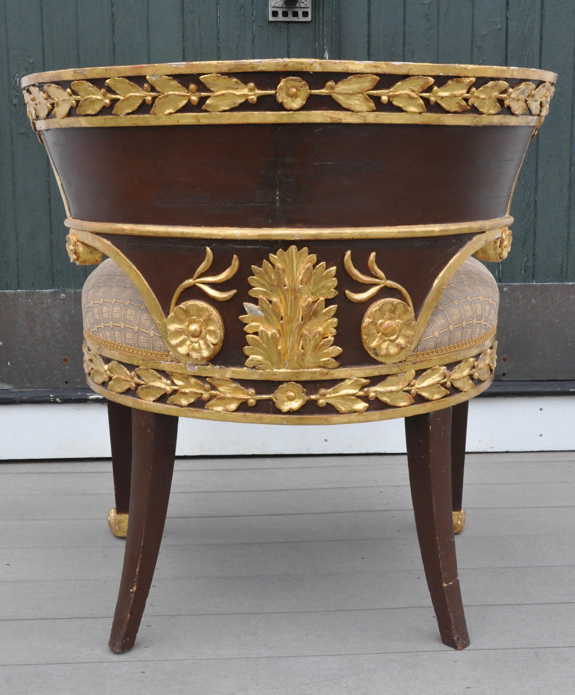 Period Early 19th Century Russian Giltwood and Painted Armchair or Bergere. In style of Rossi. Incredible proportion and size. Good size for modern sitting. Gilding over original gilt. Stable and supportive. 

A true masterpiece.