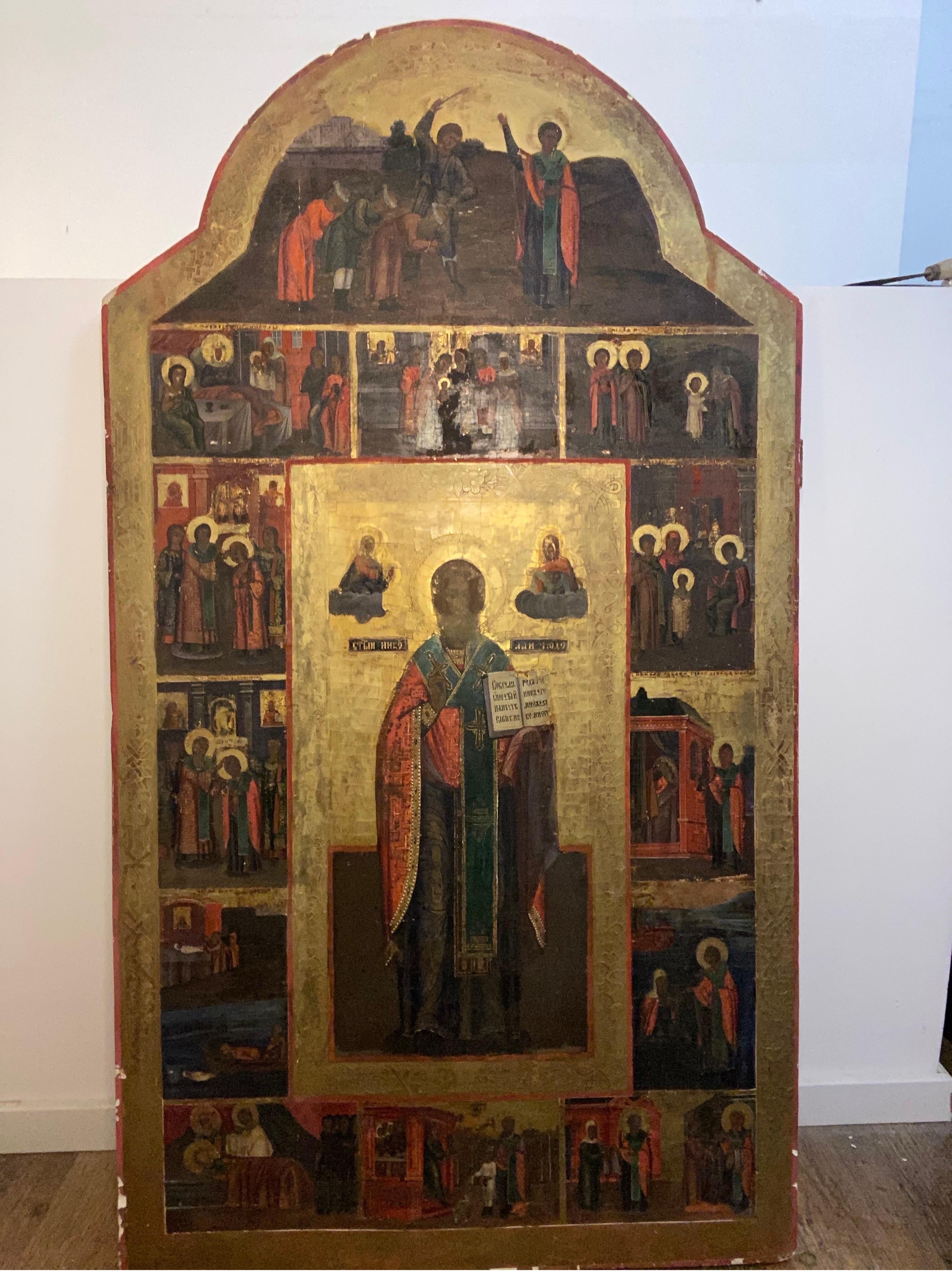 19th Century Russian Hand Made Wood Painting  “Icon” 175x70 In Good Condition For Sale In Tel Aviv, IL
