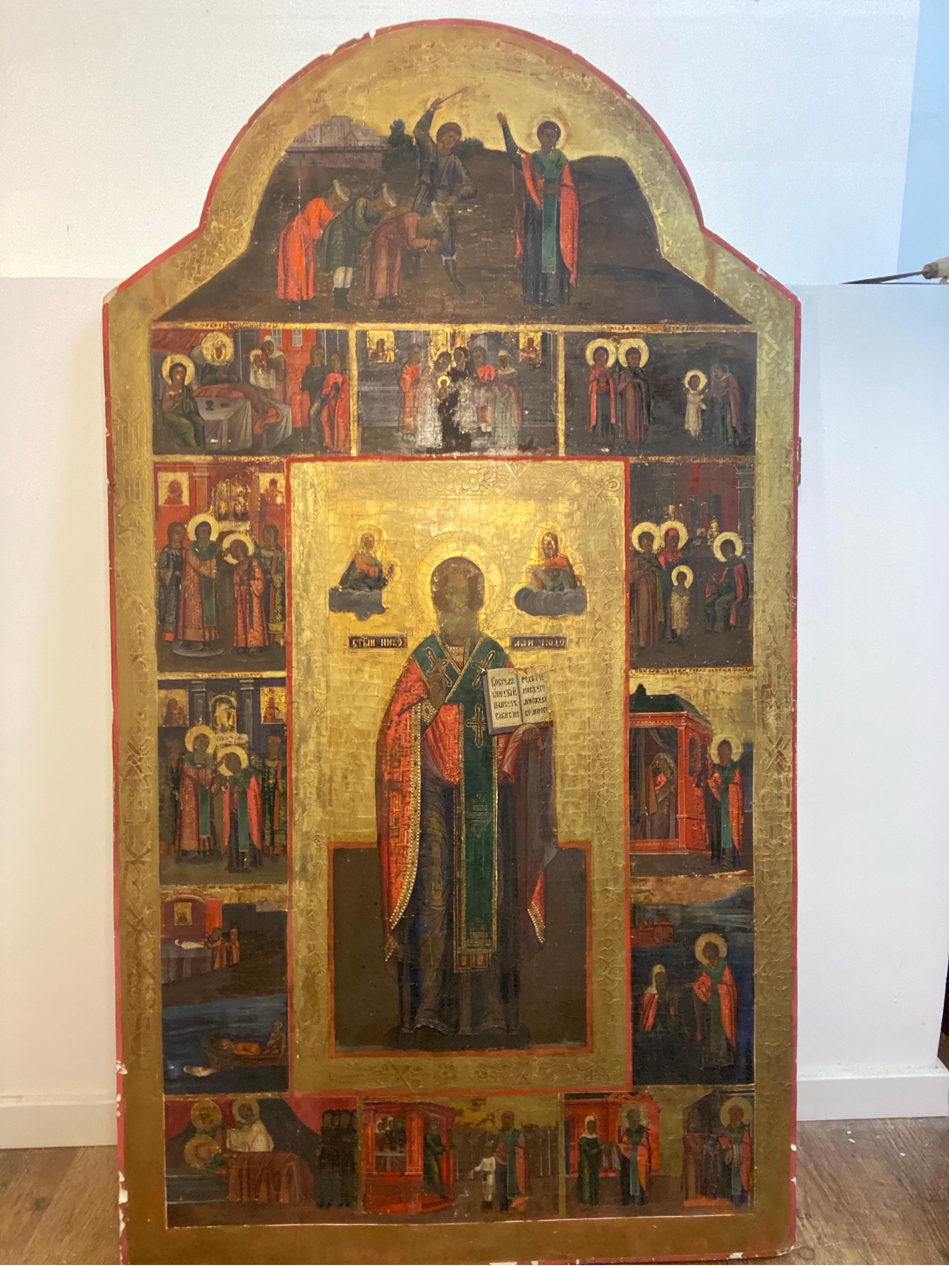 Women's or Men's 19th Century Russian Hand Made Wood Painting  “Icon” 175x70 For Sale