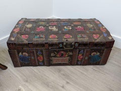 19th Century Russian Hand-Painted Sunduk Dowry Chest with Slavic Folk Art