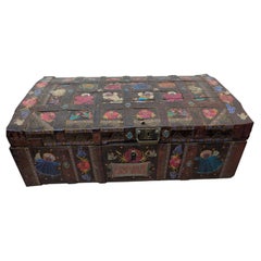 19th Century Russian Hand-Painted Sunduk Dowry Chest with Slavic Folk Art