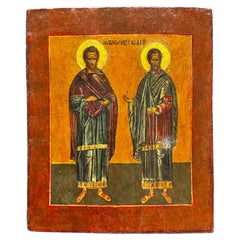 Icona russa del XIX secolo raffigurante Cosma e Damiano