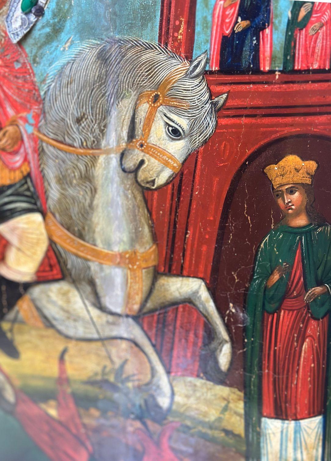 Bois Icône russe du XIXe siècle représentant Saint-Georges de Lydda en vente