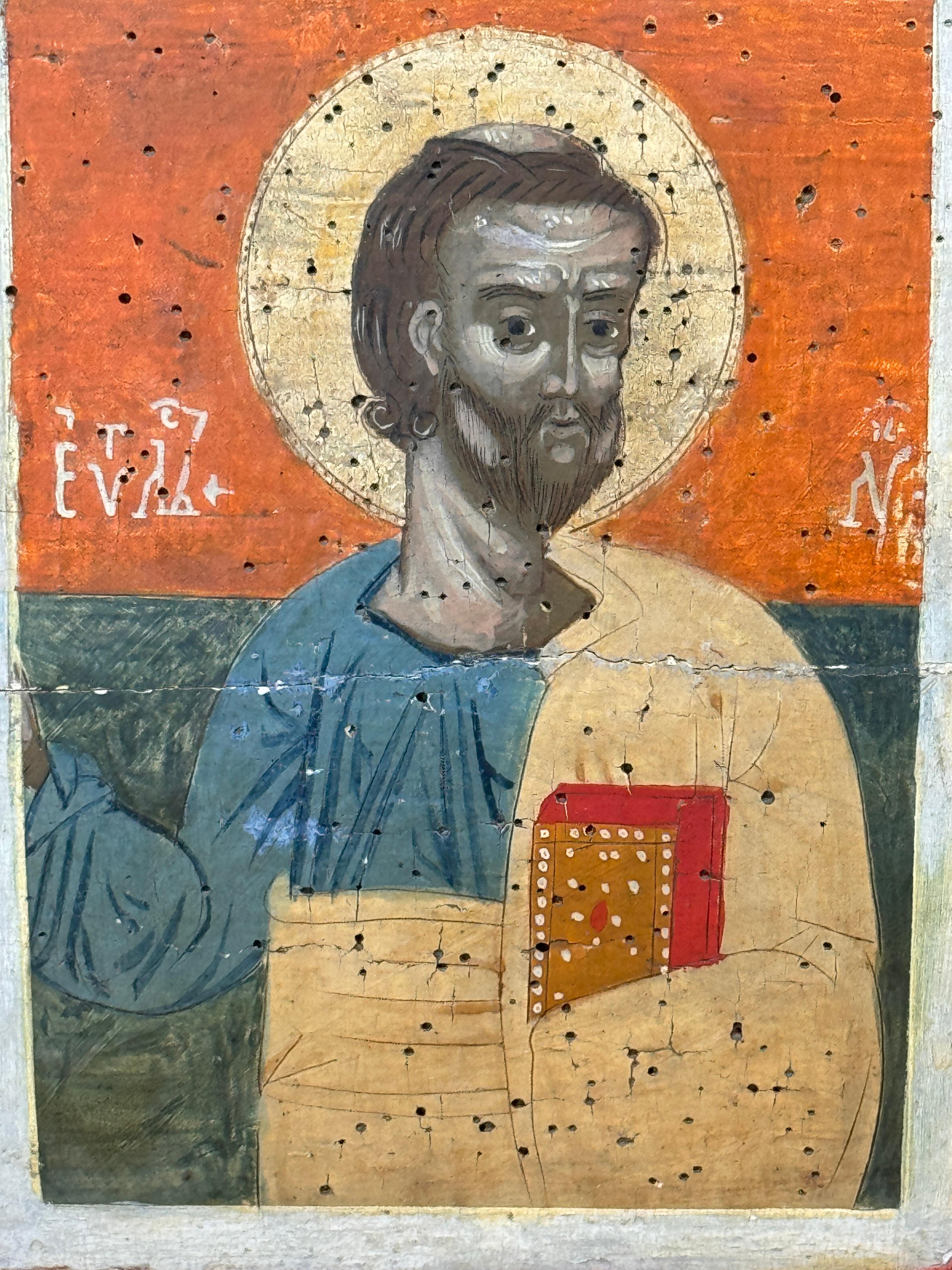 Giltwood 19th Century Russian Icon of St. Luke the Evangelist For Sale