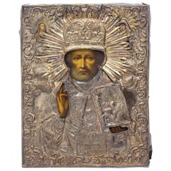 Icon de Saint Nicolas avec Riza en argent du 19ème siècle