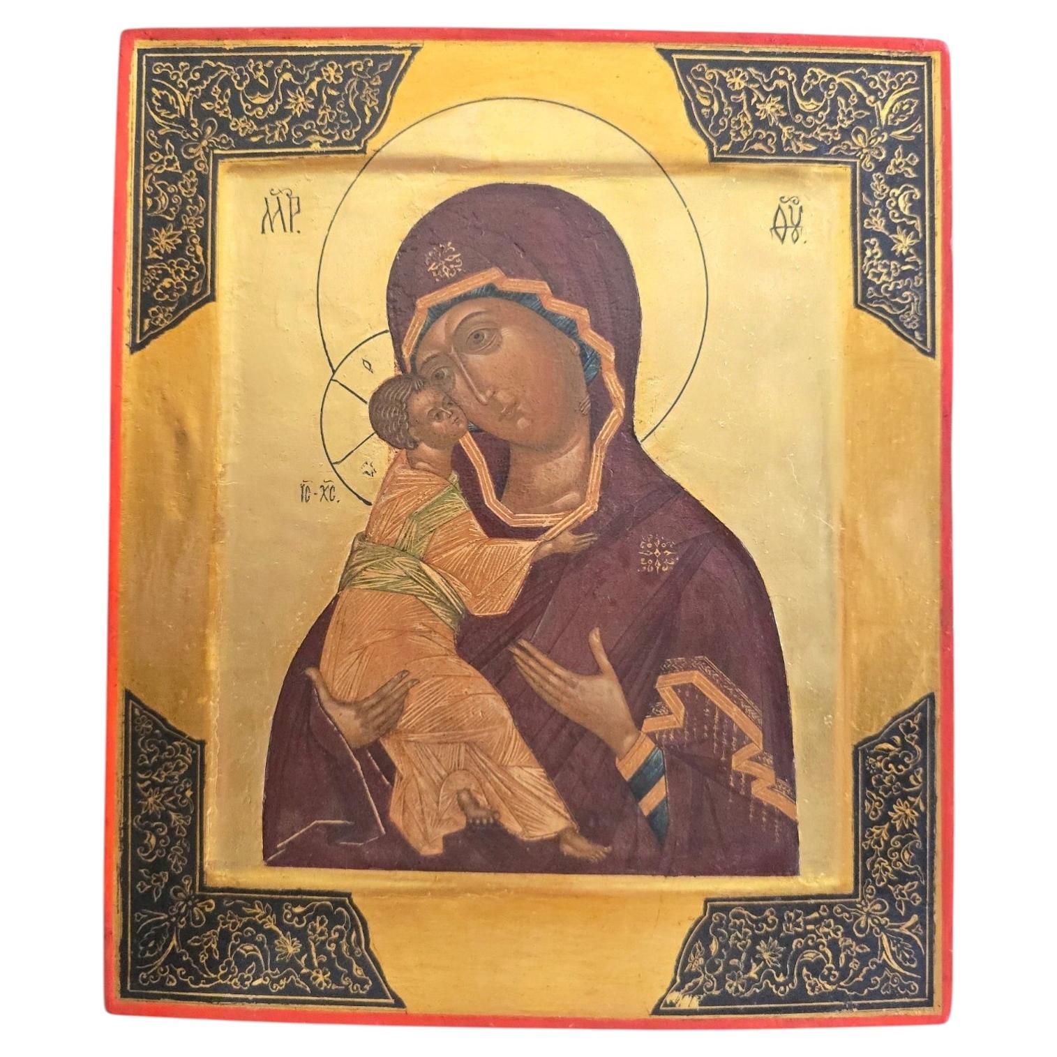 19th Century Russian Icon of the Virgin and Child