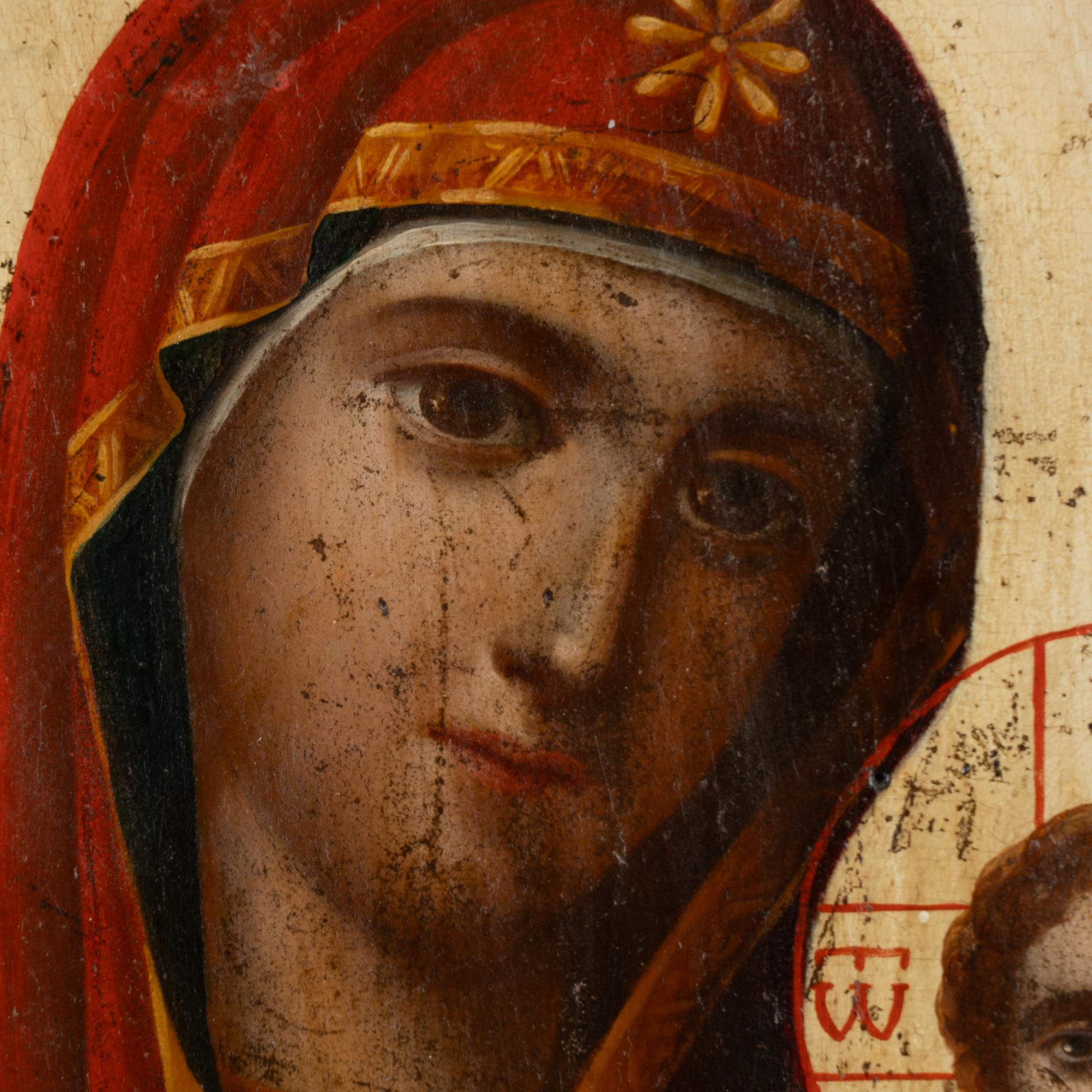 19th Century Russian Icon of Virgin Mary and Christ Child Painted on Board 6