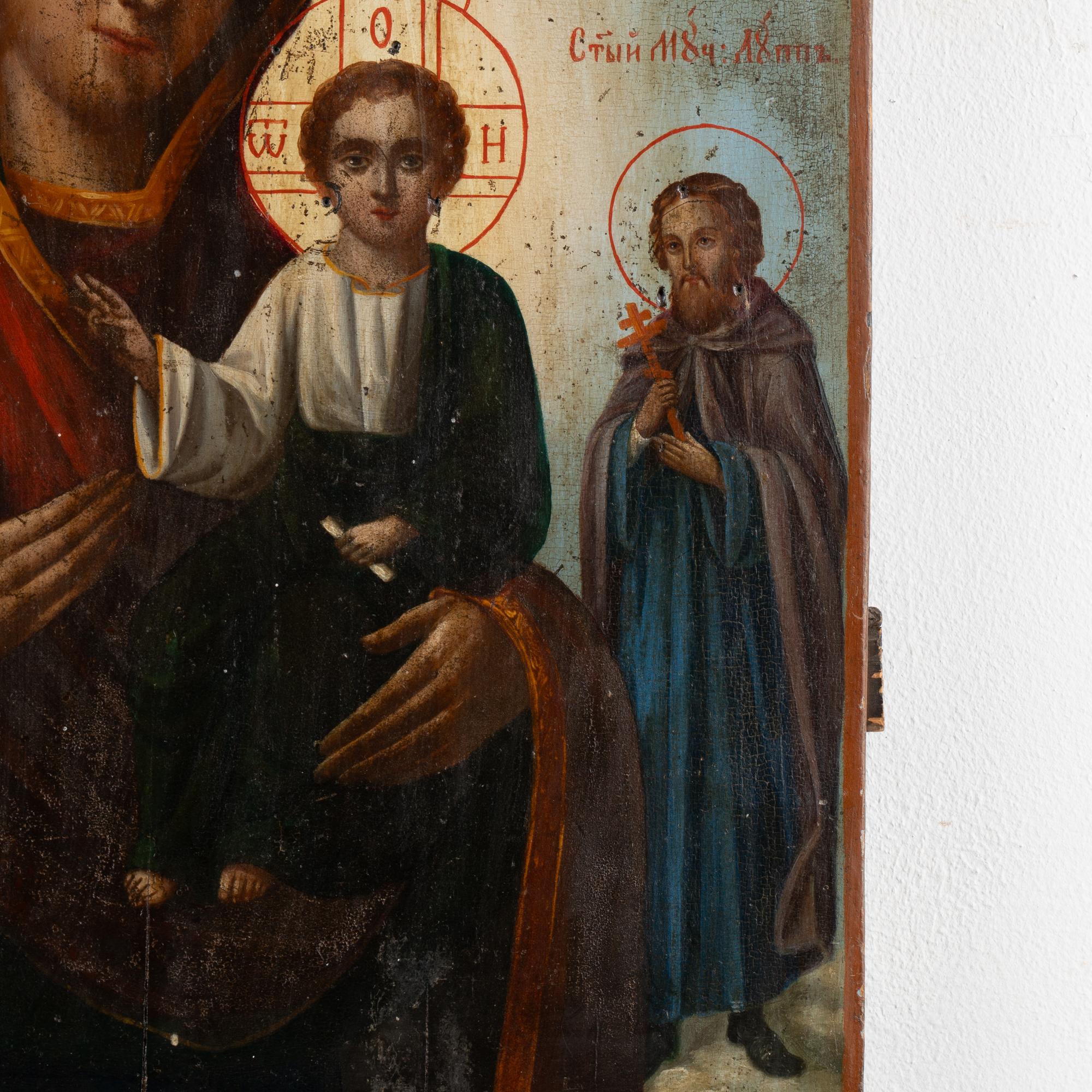 19th Century Russian Icon of Virgin Mary and Christ Child Painted on Board 2