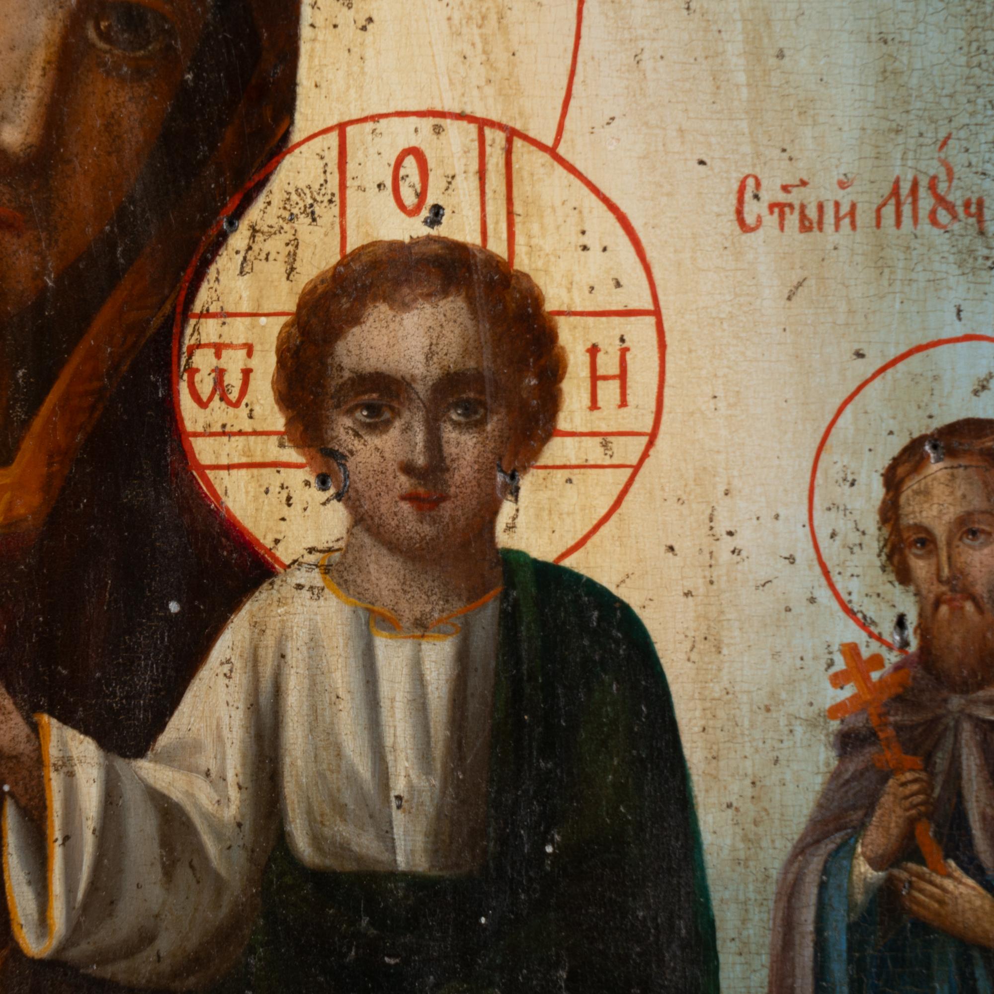 19th Century Russian Icon of Virgin Mary and Christ Child Painted on Board 5