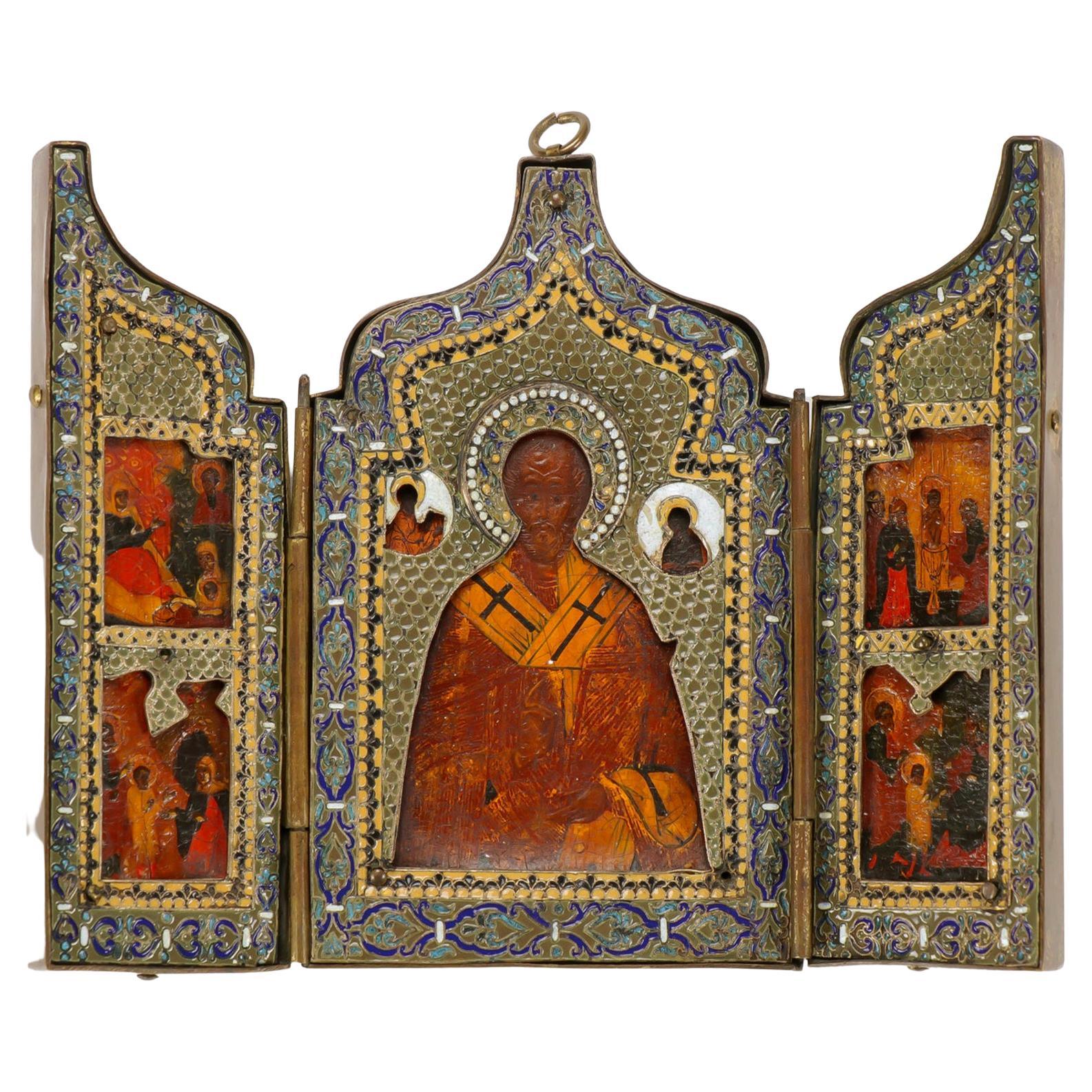 19th Century Russian Icon Triptych For Sale