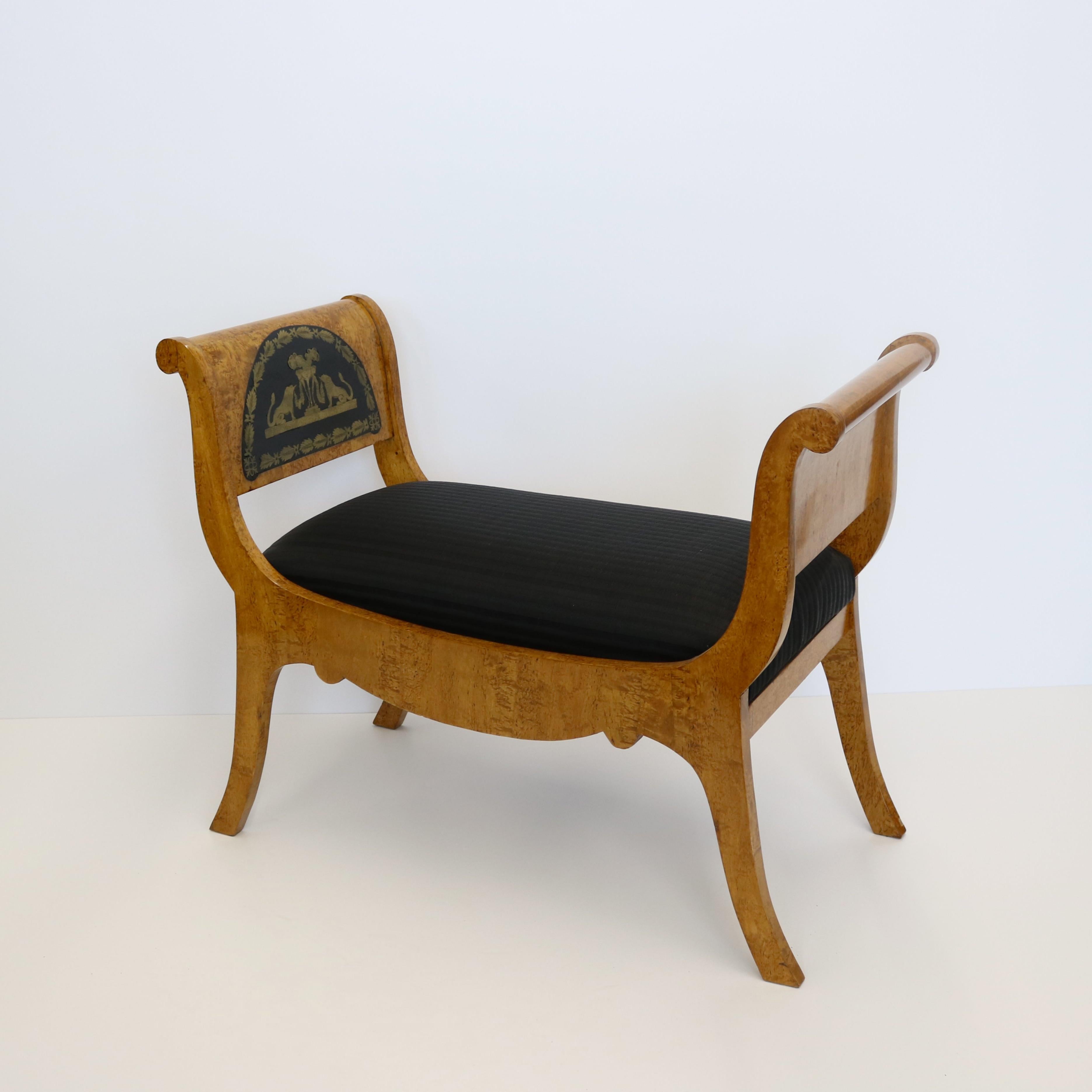 19th Century Russian Karelian Birchwood Bench Boulle Mounts For Sale 1