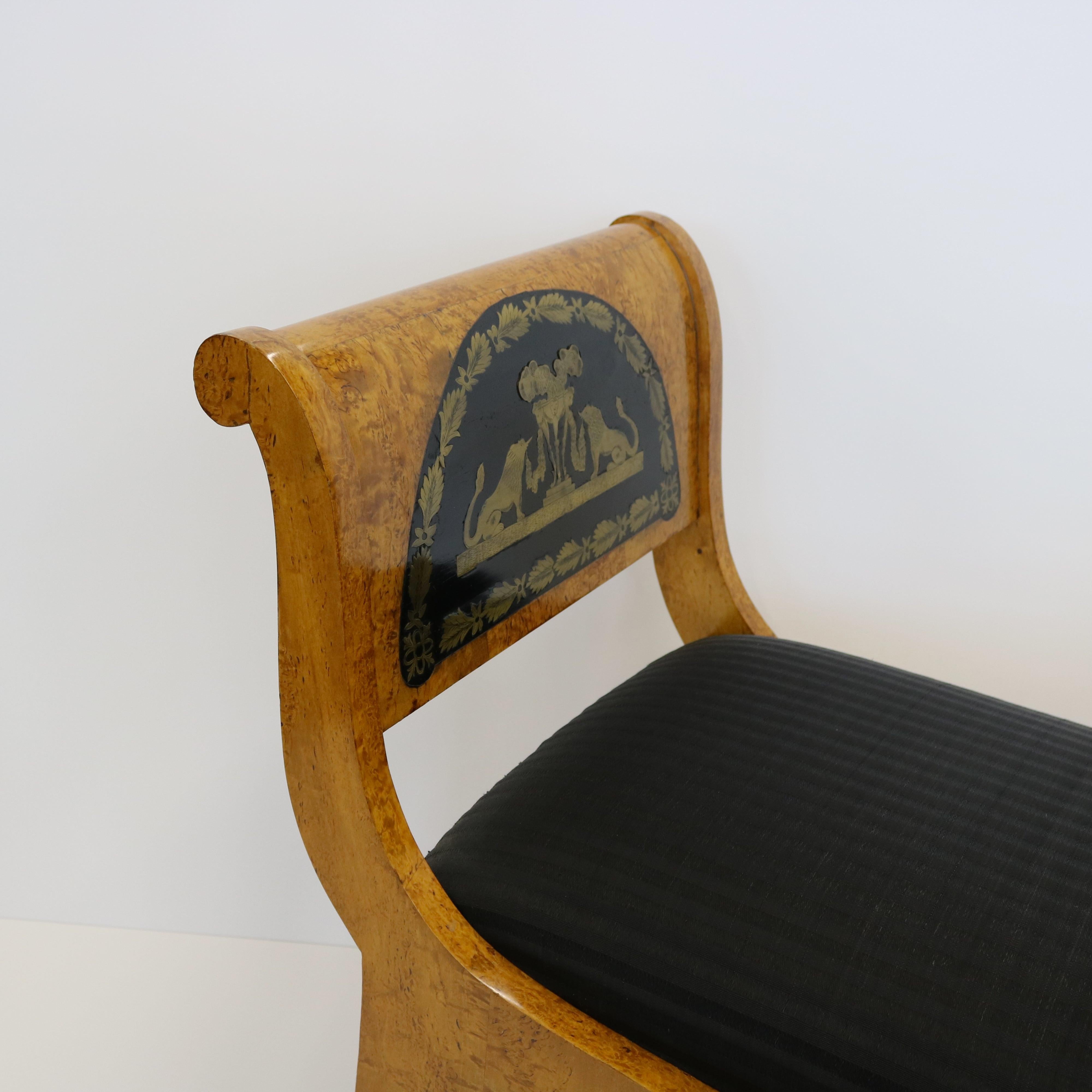 19th Century Russian Karelian Birchwood Bench Boulle Mounts For Sale 2