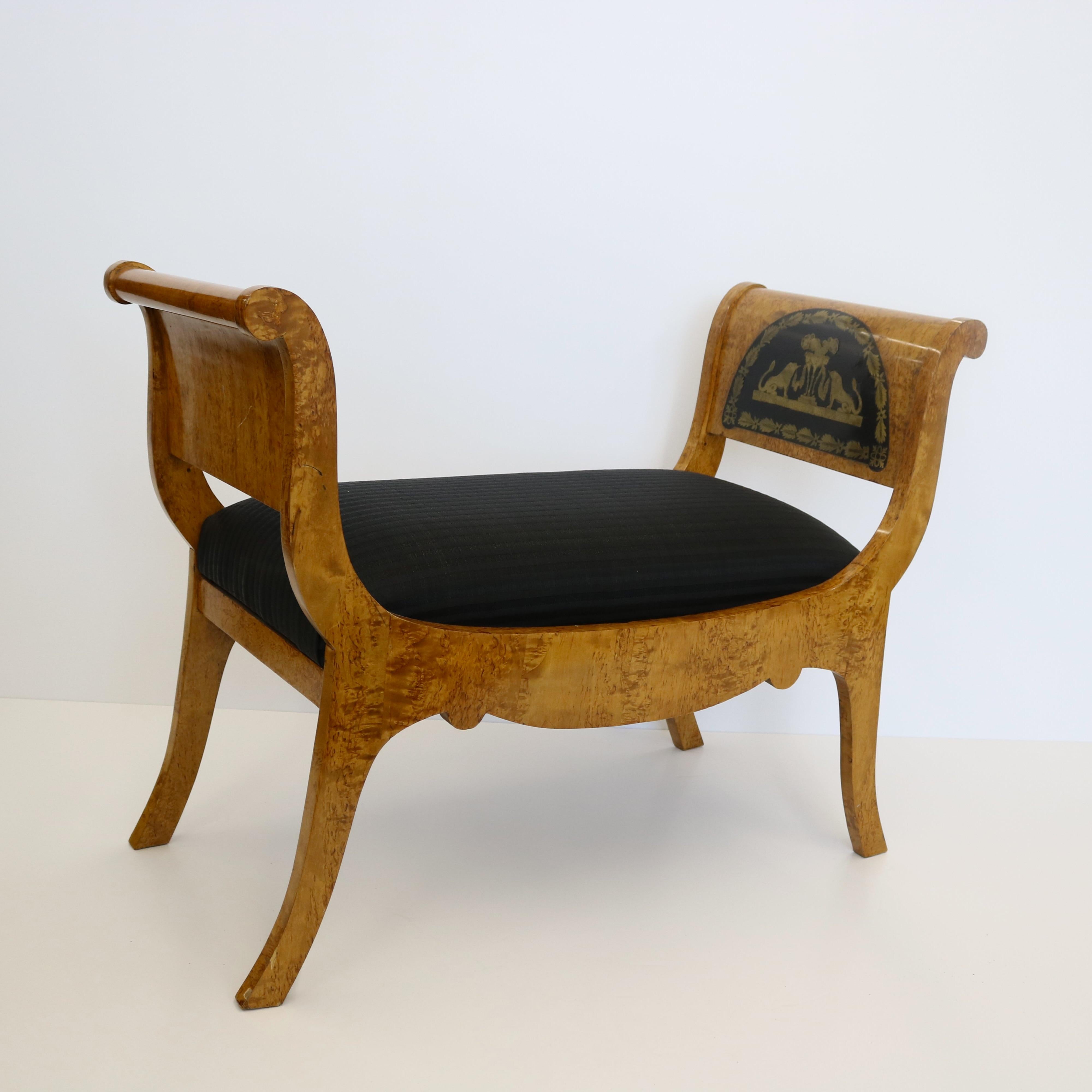 19th Century Russian Karelian Birchwood Bench Boulle Mounts For Sale 4