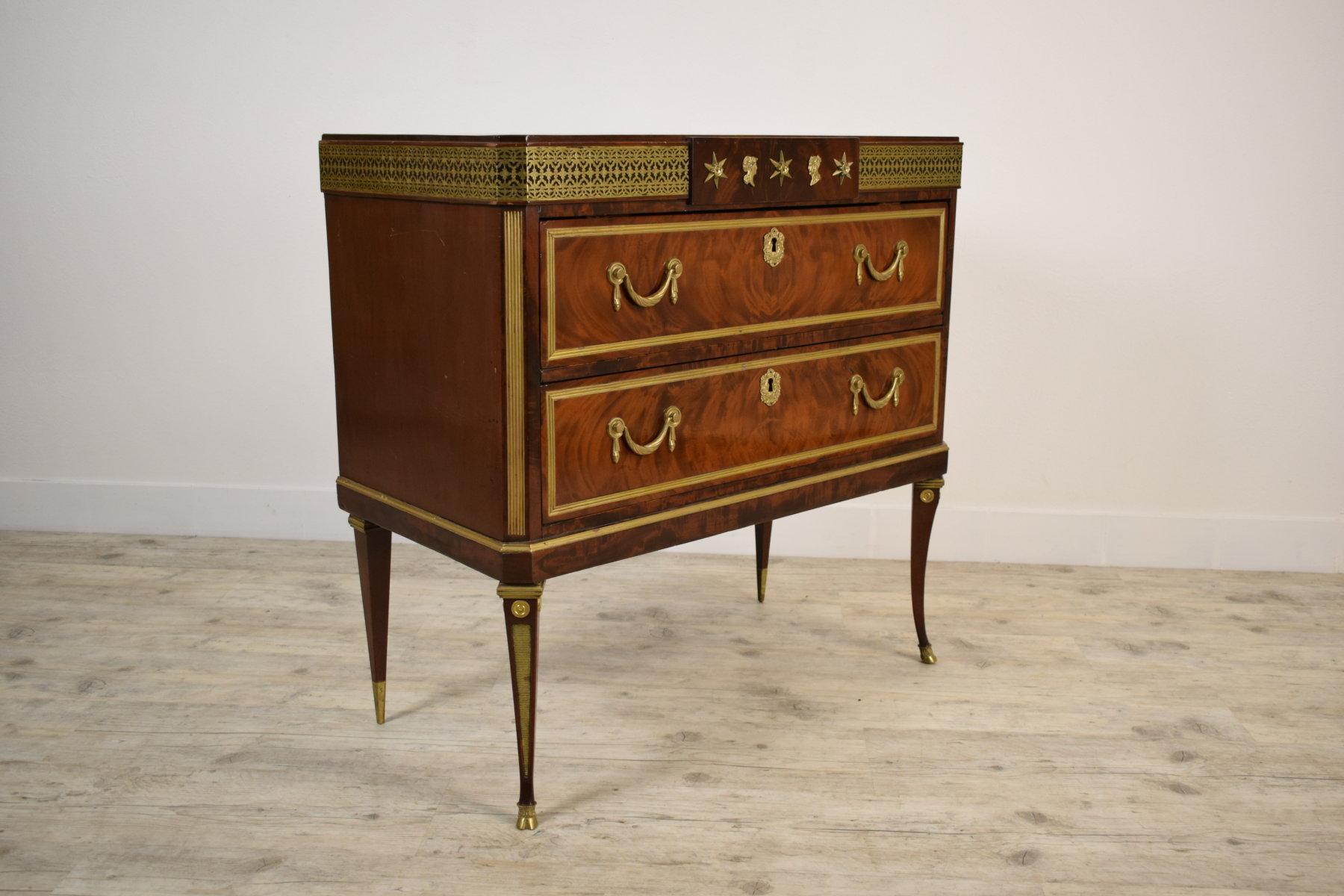 Veneer 19th Century, Russian Chest of Drawers with Gilded Bronzes