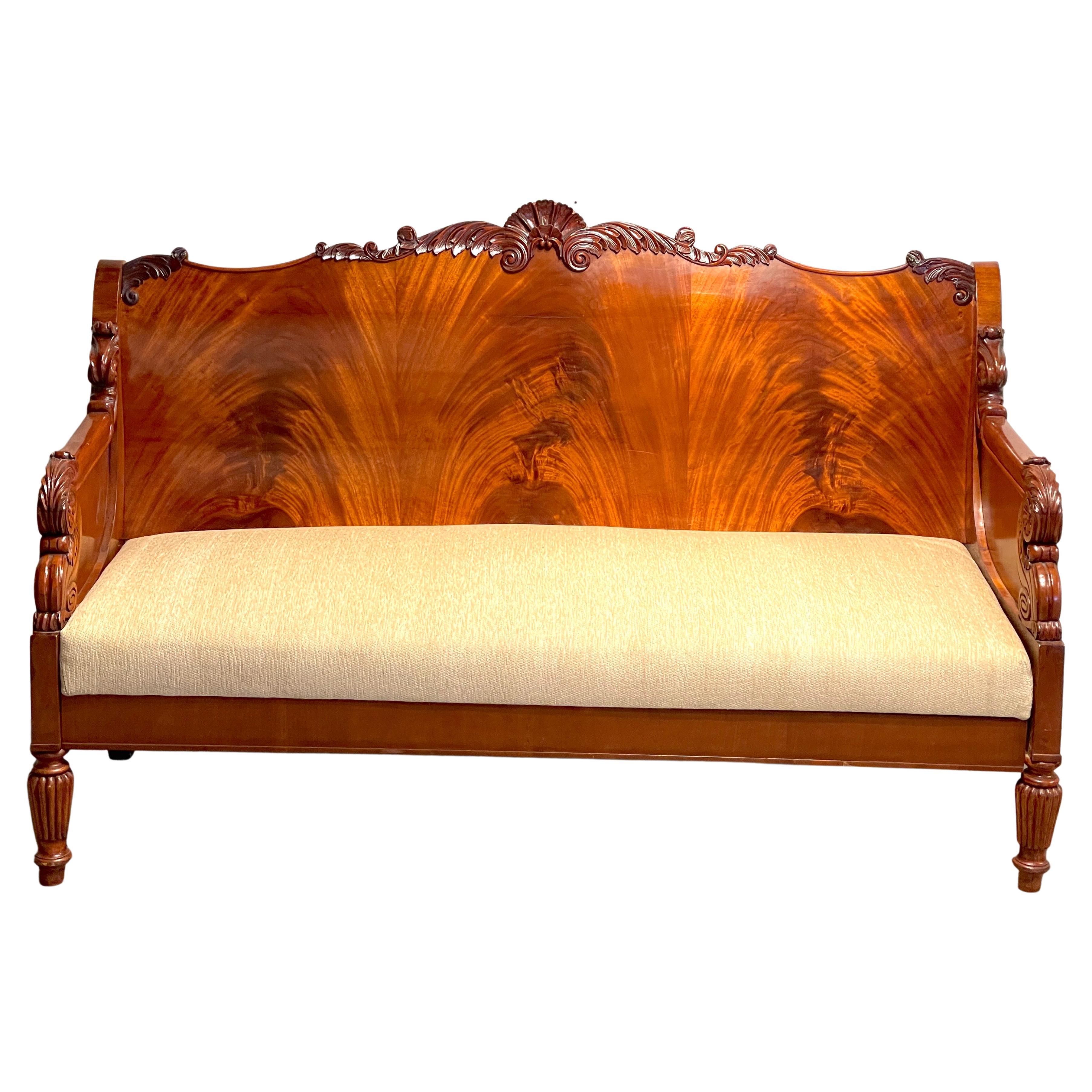 19th Century Russian Neoclassical Flame Mahogany Sofa  For Sale
