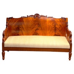 19th Century Russian Neoclassical Flame Mahogany Sofa 