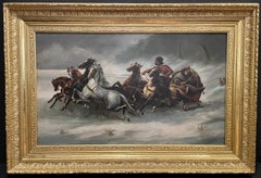 Russisches Ölgemälde auf Leinwand, Jagdszene, 19. Jahrhundert