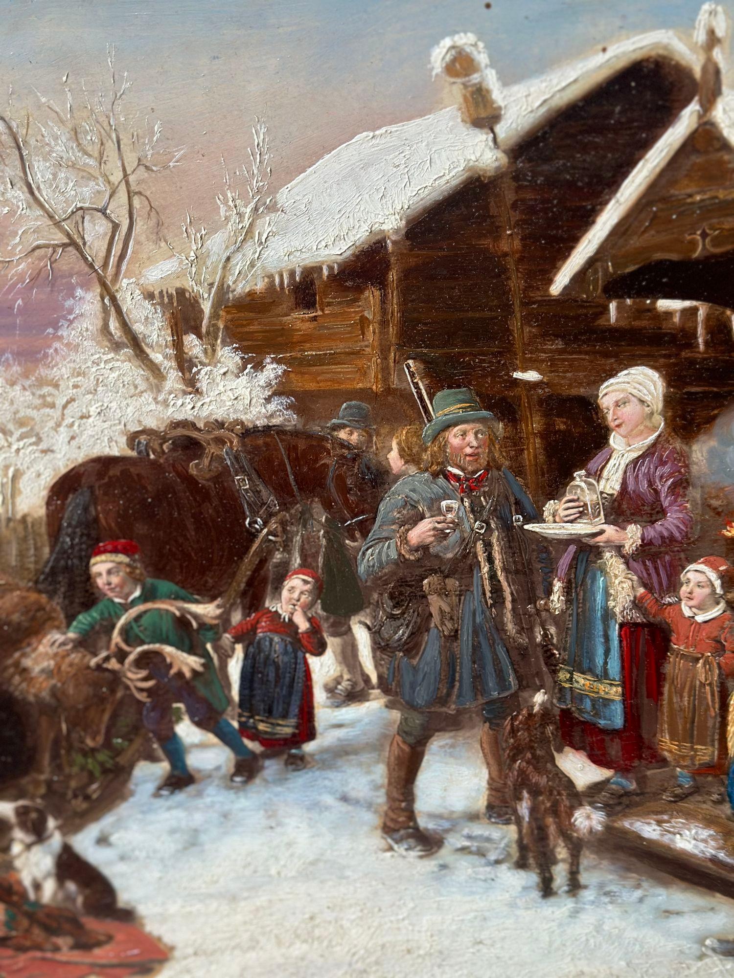 19th Century Russian Oil on Canvas of a Reindeer Hunt In Good Condition For Sale In Los Angeles, CA