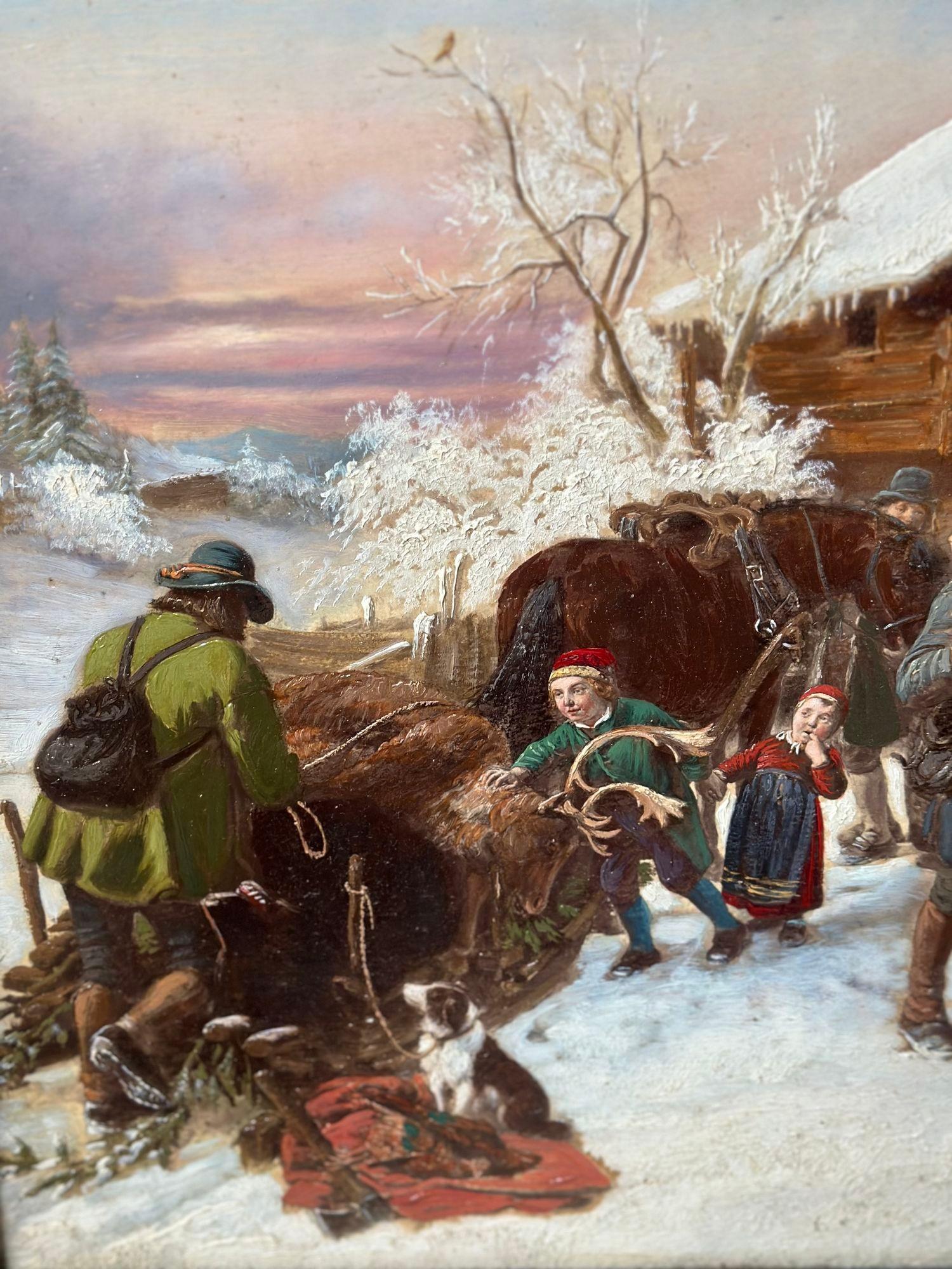 19th Century Russian Oil on Canvas of a Reindeer Hunt For Sale 1