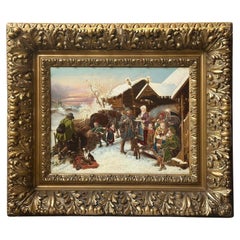 Antique 19th Century Russian Oil on Canvas of a Reindeer Hunt
