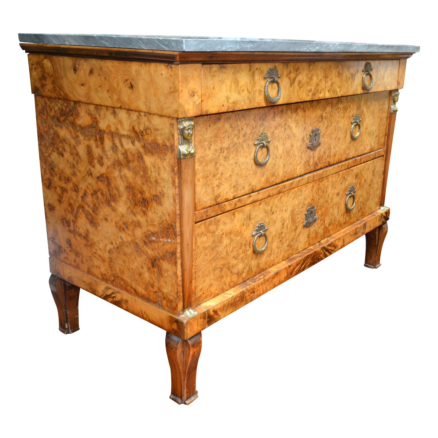19th Century Swedish Empire Marble Topped Drawer Chest Commode For Sale
