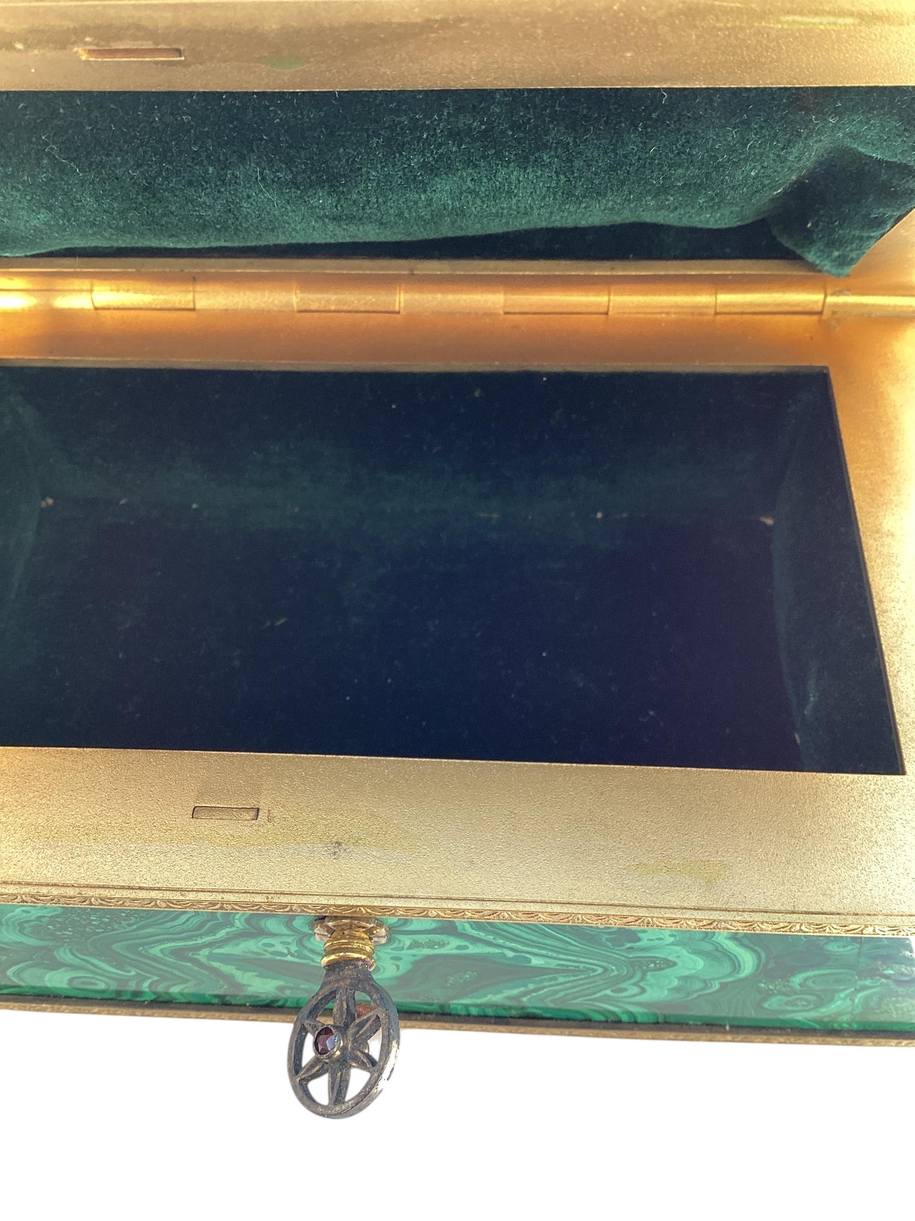 Mid Century Russian Ormolu Mounted Malachite Jewelry Casket with Original Key 6