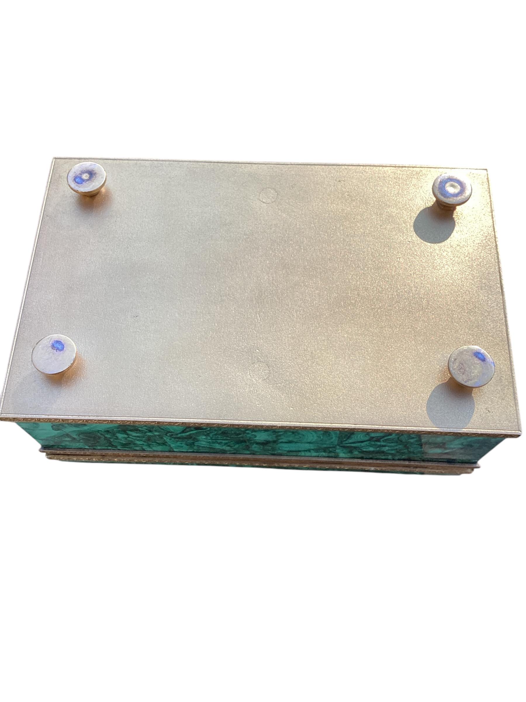 Mid Century Russian Ormolu Mounted Malachite Jewelry Casket with Original Key 7