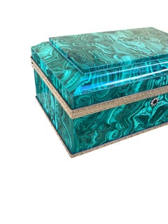 Mid Century Russian Ormolu Mounted Malachite Jewelry Casket with Original Key