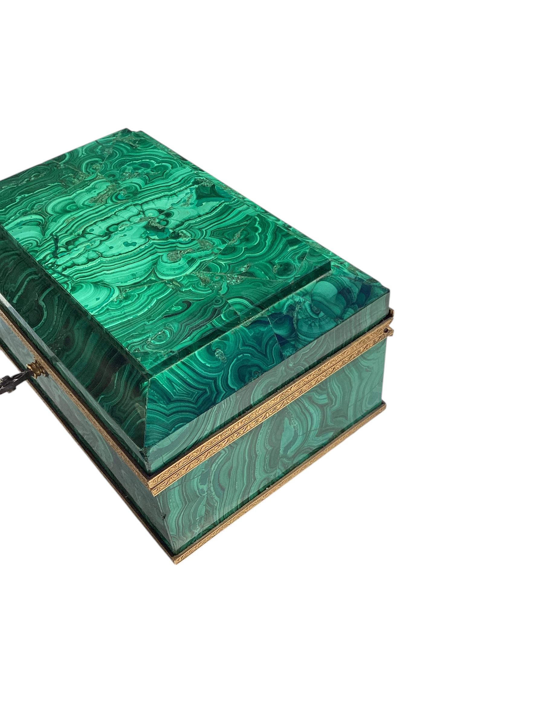 20th Century Mid Century Russian Ormolu Mounted Malachite Jewelry Casket with Original Key