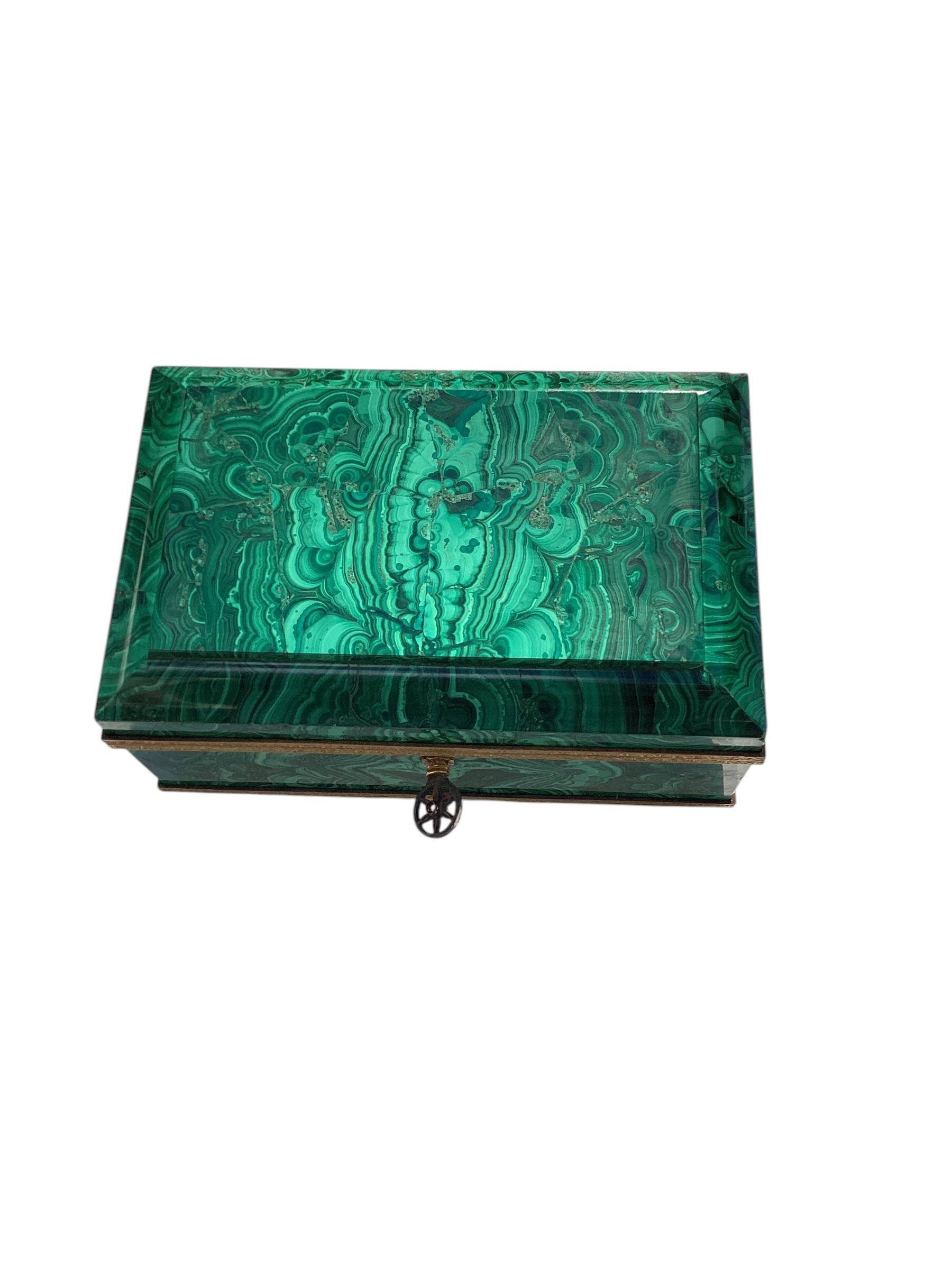 Mid Century Russian Ormolu Mounted Malachite Jewelry Casket with Original Key 1