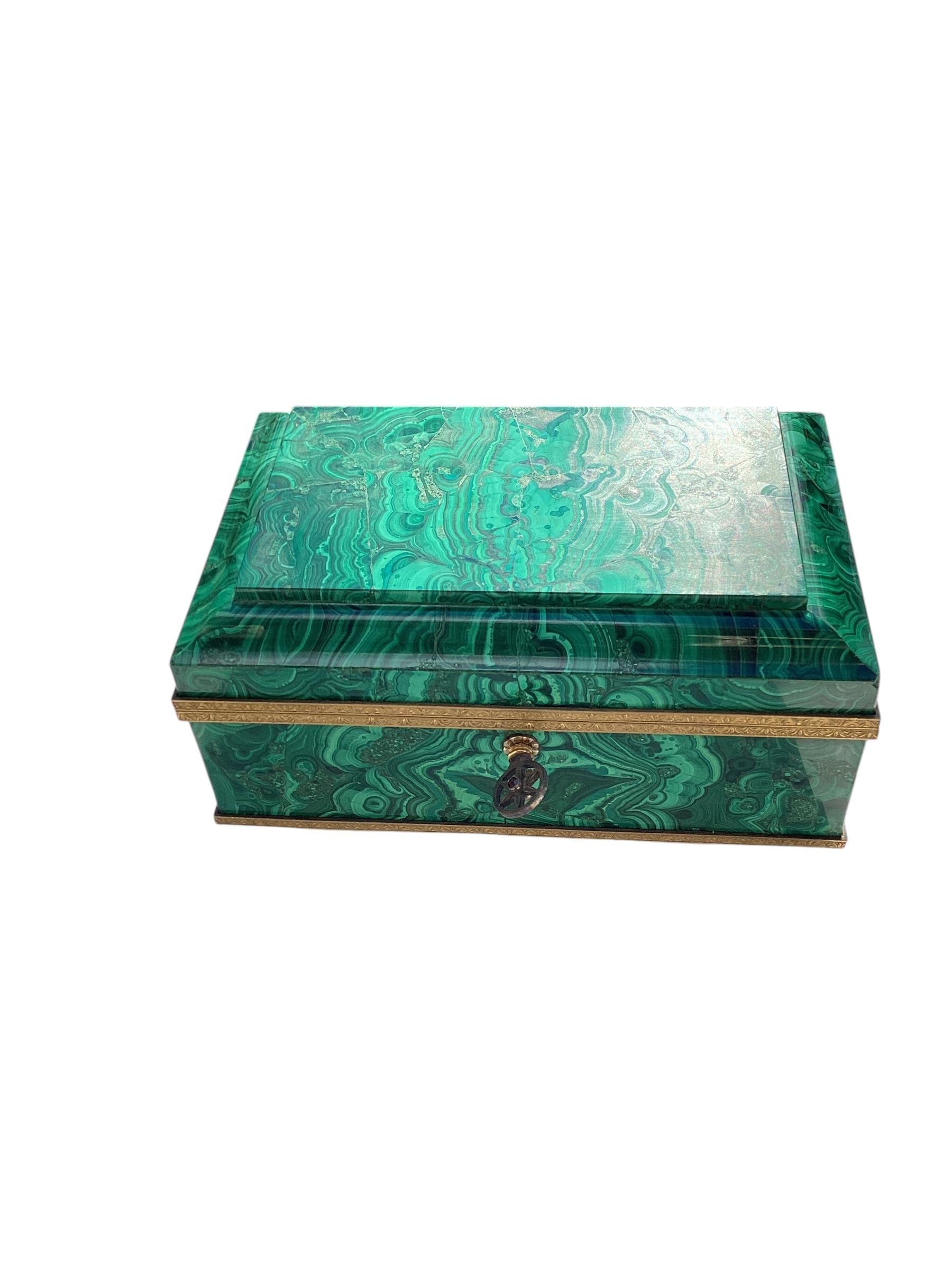 Mid Century Russian Ormolu Mounted Malachite Jewelry Casket with Original Key 3