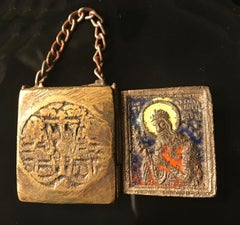 19th Century Russian Orthodox Enameled Bronze Folding Traveling Altar Icon