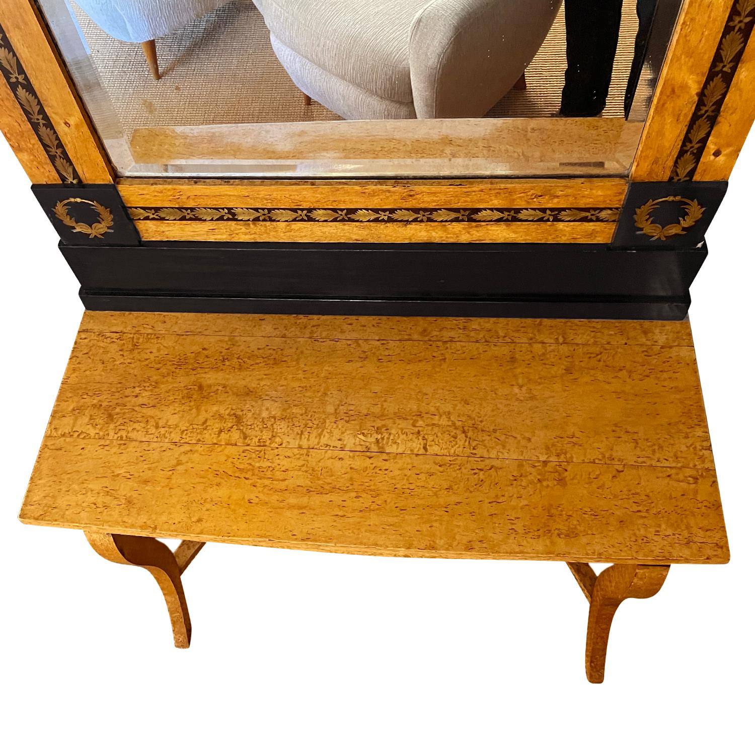 19th Century Russian Pair of Antique Beechwood, Brass Wall Mirrors and Consoles For Sale 2