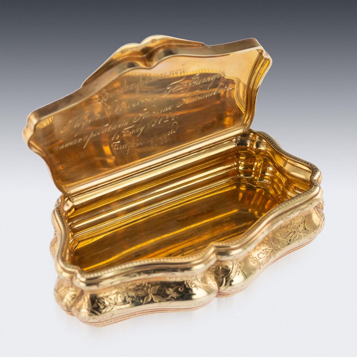 19th Century Russian Presentation 14-Karat Gold and Enamel Snuff Box, circa 1870 In Good Condition In Royal Tunbridge Wells, Kent