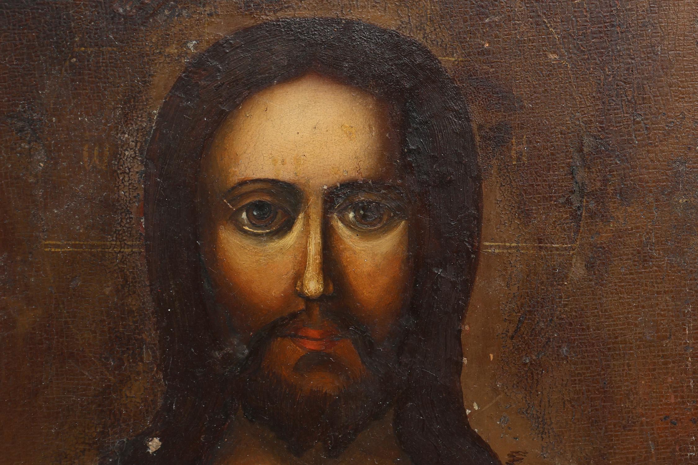 Russe Icône religieuse russe du XIXe siècle représentant le Christ Pantocrator, peinte à la main sur Wood en vente