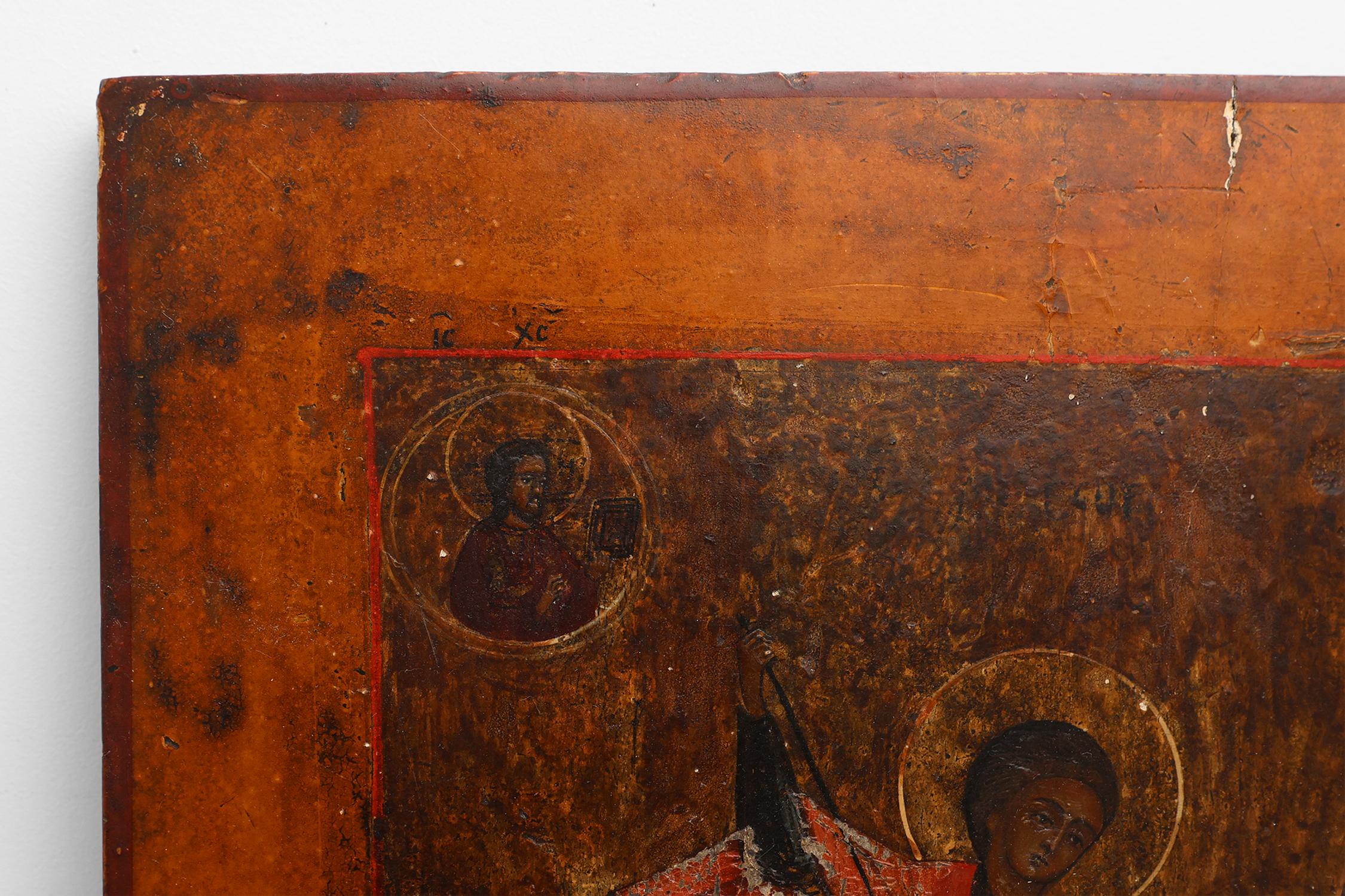 Peint à la main Icône religieuse russe du XIXe siècle représentant Saint George et le dragon, peinte à la main en vente