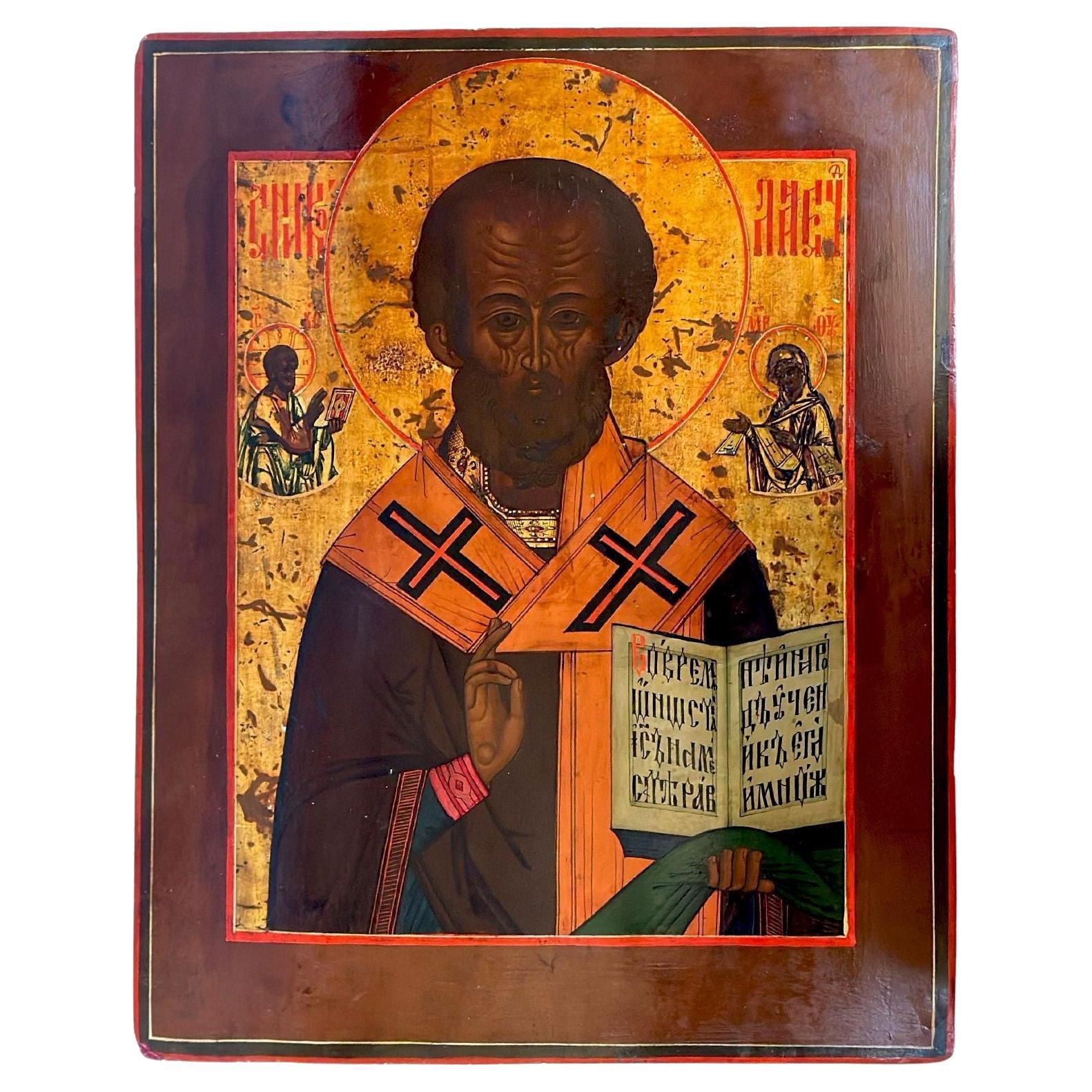 19th Century Russian Religious Icon of St. Nicholas
