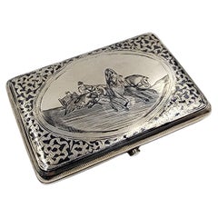 Antique 19th Century Russian silver and nickel plated tobacco box "sultan on horseback"