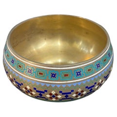 19th Century Russian Silver & Champleve Enamel Salt, Nemirov Kolodkin, c.1890