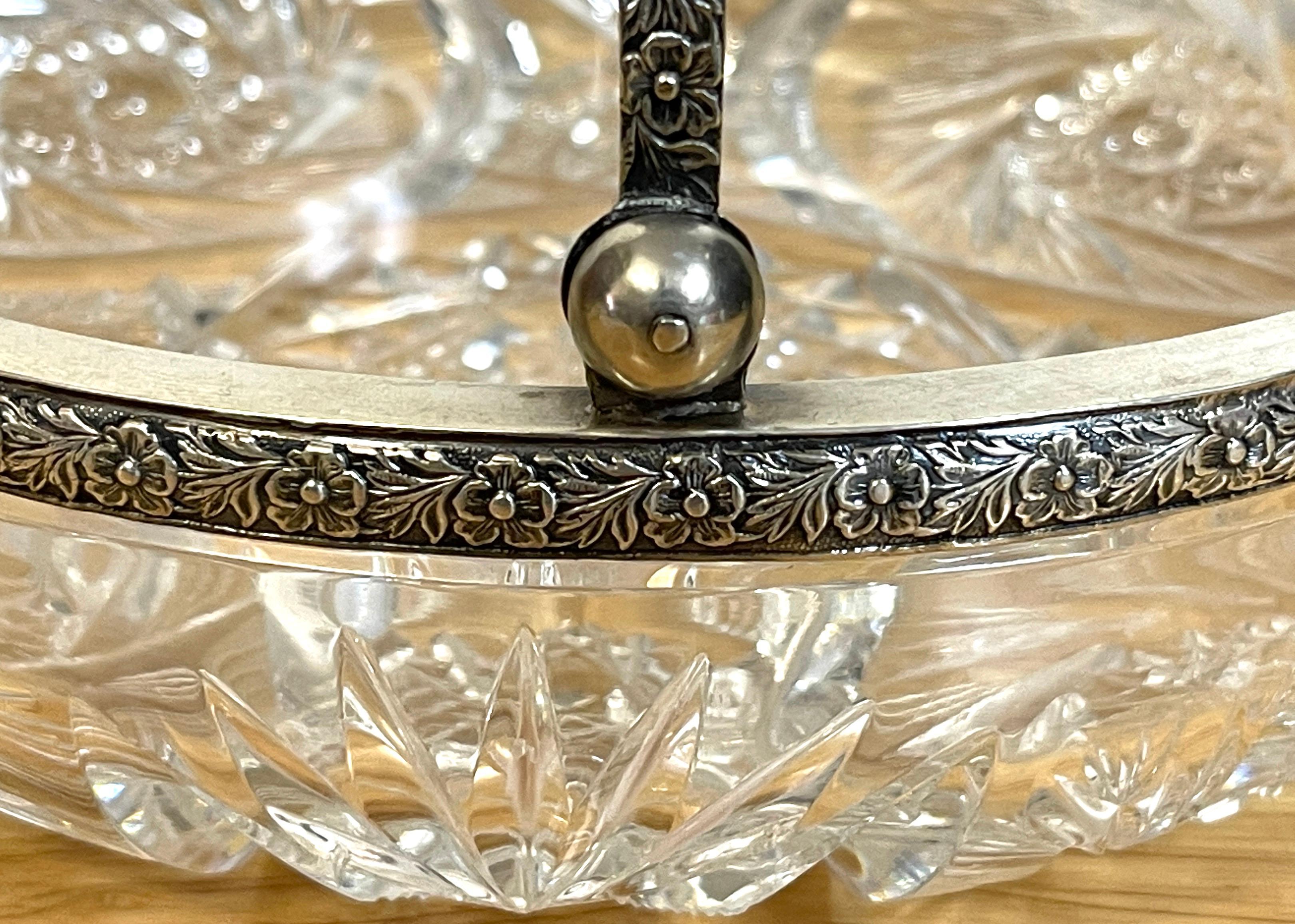 19th Century Russian Silver & Cut Glass Swing-Handled Basket For Sale 4
