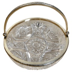 Vintage 19th Century Russian Silver & Cut Glass Swing-Handled Basket