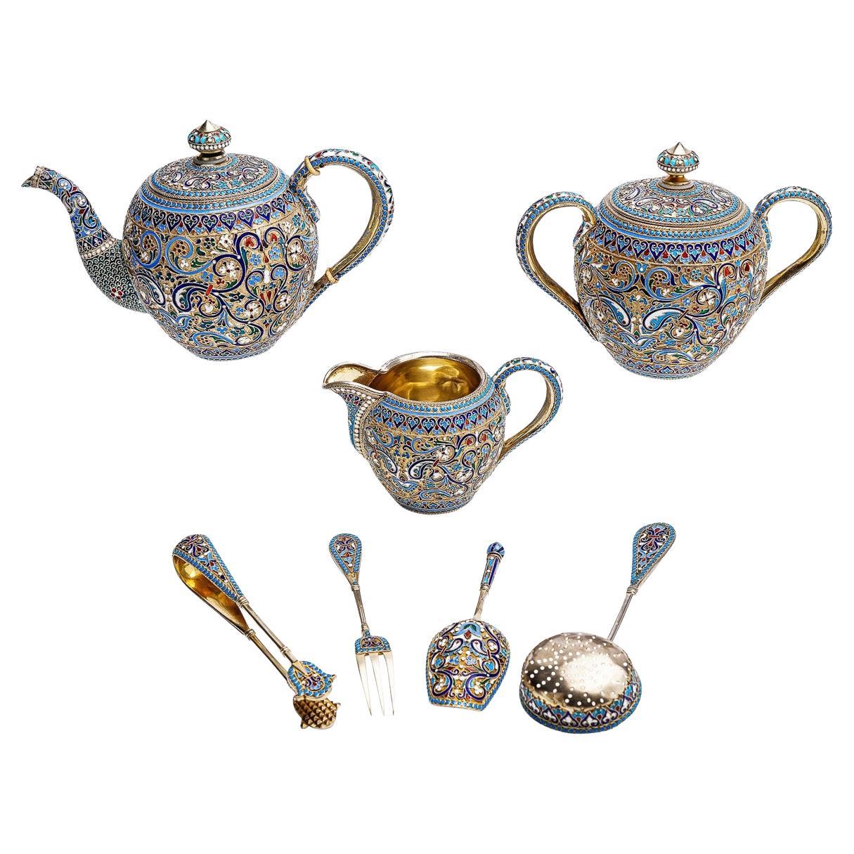 19th Century Russian Silver & Enamel Tea Service, Moscow, c.1890