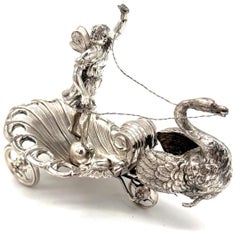 19th Century Russian Silver Figural Venus & Swan Chariot Table Ornament