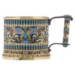 Antique 19th Century Russian Silver-Gilt & Enamel Tea Glass Holder, Ovchinnikov, c.1880